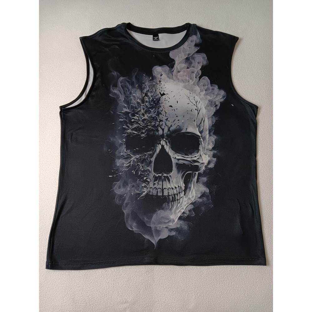 MANFINITY Tank Mens 2XL Black Skull Graphic Jersey Gym Training Activewear
